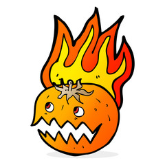cartoon flaming pumpkin