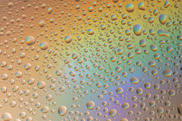 macro shot of liquid droplets with reflection. color background with water drops texture. gradient color