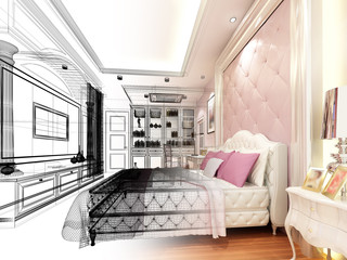 abstract sketch design of interior luxury  bedroom