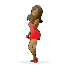 cartoon pretty woman in cocktail dress