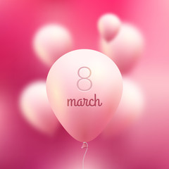 8 March. International Women Day. Vector pink Flying Balloons with word 8 march