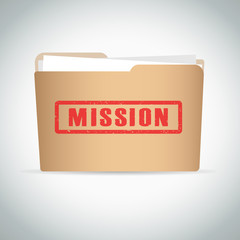 Stamp mission in red on brown folder
