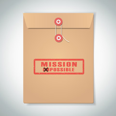 Stamp mission possible with red text over brown document file