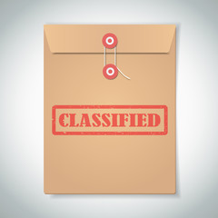 Classified red stamp text on brown folder
