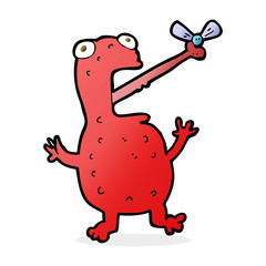 cartoon poisonous frog catching fly