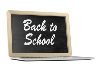 Obraz premium Laptop with chalkboard, back to school, online education concept