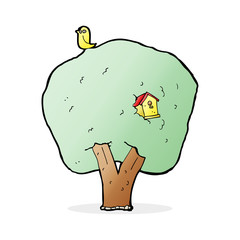 cartoon tree with birdhouse