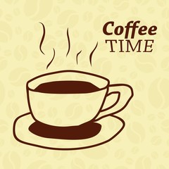 Cup of Coffee. Hot drink Hand drawn on pattern background with coffee beans. Vector Illustration.