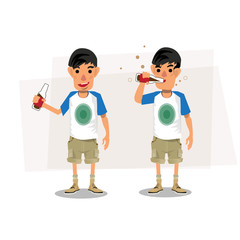 teen drink a soda from bottle. refresh concept - vector