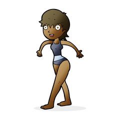 cartoon happy woman in swimming costume