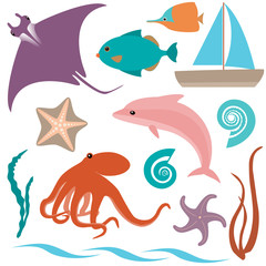 Sea animals collection