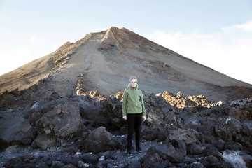 young girl near summit of El Teide volcano on Tenerife