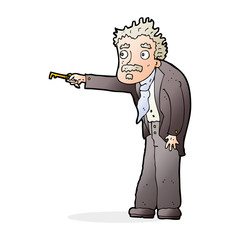 cartoon man trembling with key unlocking