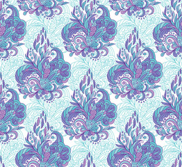 Seamless pattern with mehendi elements. Vintage background in indian batik style. Floral vector illustration