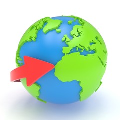 Arrow and Earth globe. 3d render