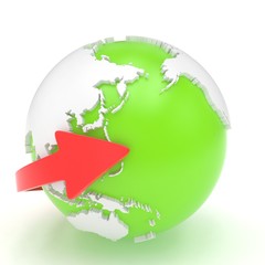 Arrow and Earth globe. 3d render