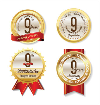 Anniversary Retro vintage golden labels collection 9 years
