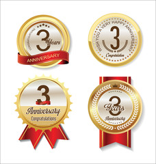 Anniversary Retro vintage golden labels collection 3  years