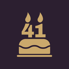 The birthday cake with candles in the form of number 41 icon. Birthday symbol. Flat