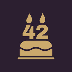 The birthday cake with candles in the form of number 42 icon. Birthday symbol. Flat