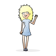 cartoon happy woman waving
