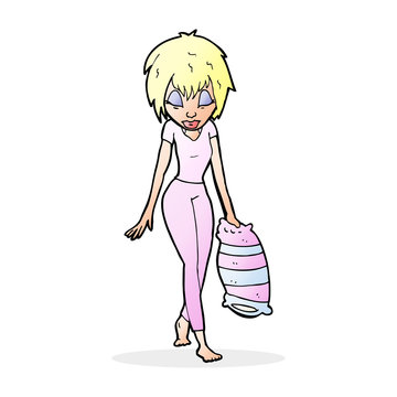 cartoon woman going to bed