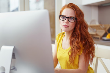 frau arbeitet zuhause am pc