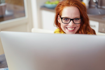 frau arbeitet zuhause am computer