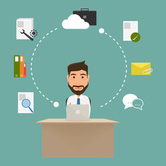 Business man work character at office. work flow.