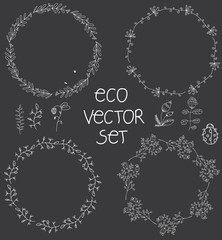 monochrome black and white contour drawing sets vectormachine and sprigs of flowers on a gray background