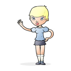 cartoon woman waving