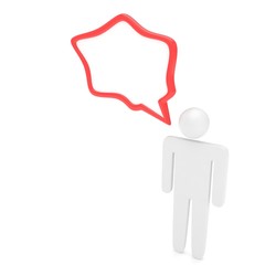 3d man with talk bubbles isolated over a white background