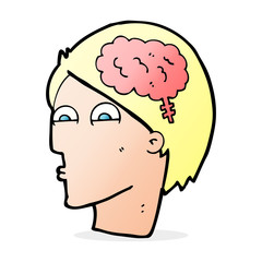 cartoon head with brain symbol