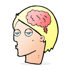 cartoon head with brain symbol