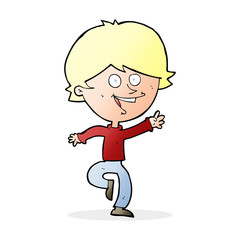 cartoon happy waving boy