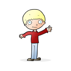 cartoon happy waving boy