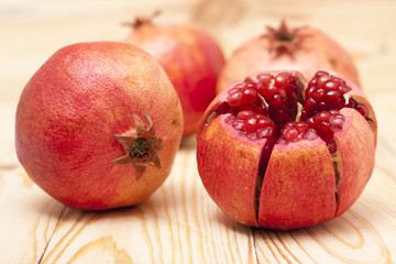 pomegranate on wooden background