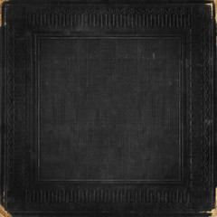 Black vintage background from distress grunge fabric texture with antique ornamental frame - 104185922