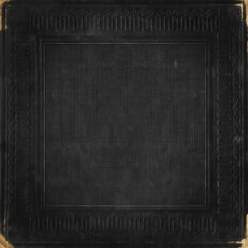 Black vintage background from distress grunge fabric texture with antique ornamental frame