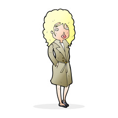 cartoon woman in trench coat