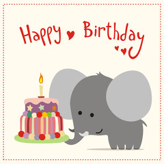 greeting card happy birthday cute elephant with birthday cake