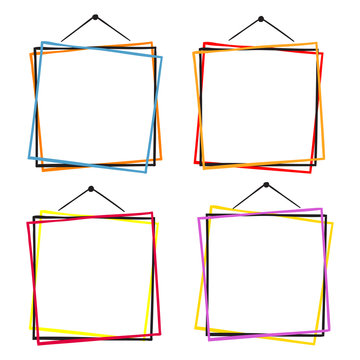 Vector set of hanging picture frames, hand drawn doodle style, isolated on white background.