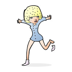 cartoon woman kicking off sock