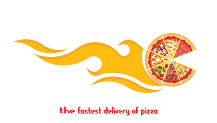 Fast food isolated vector flat. Pizza flat icon. Pizza ingredients and pizza slice. Pizza logo.