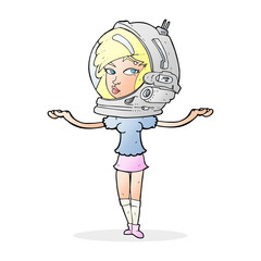 cartoon woman wearing space helmet