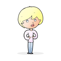 cartoon woman making Who Me? gesture