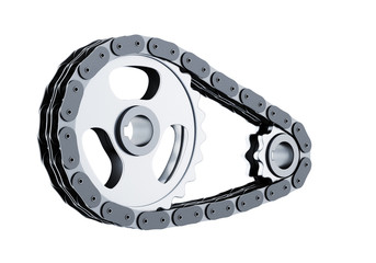 Bicycle chain close-up isolated on a white background. 3d rendering.