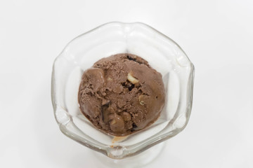 chocolate icecream in glass on white background ,top view