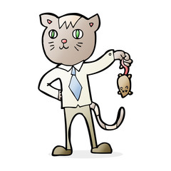 cartoon business cat with dead mouse