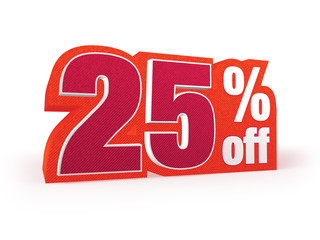 25 percent off red wool styled discount price sign